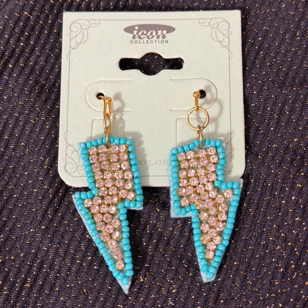 Turquoise and Gold Lightning Bolt Earrings